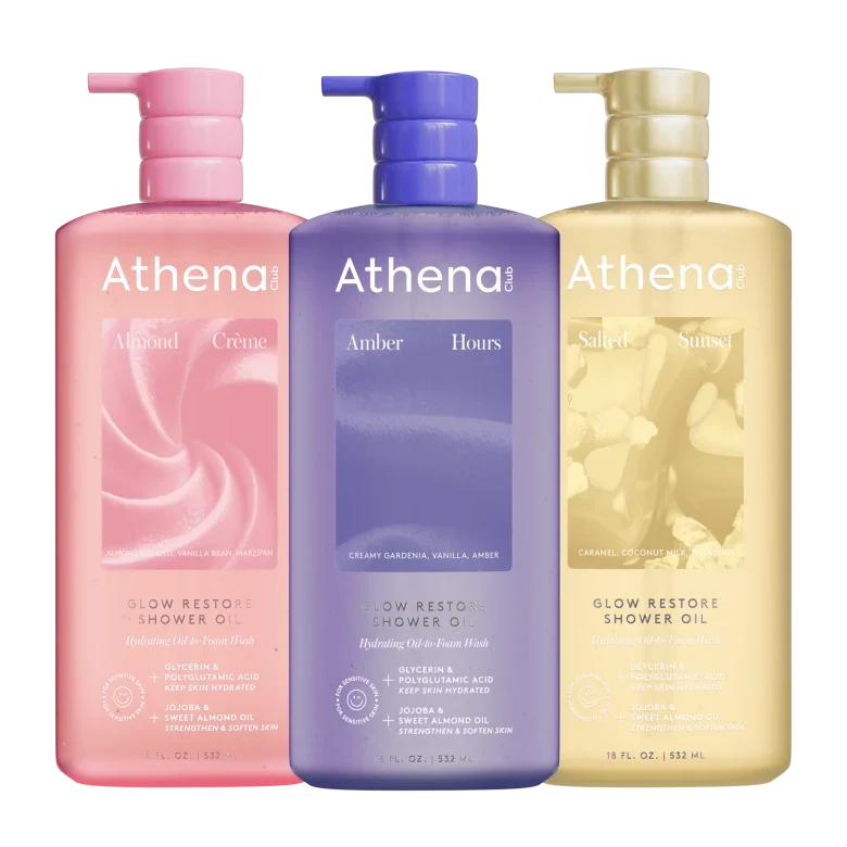 Glow Restore Shower Oil Trio - Ivory Studio Shower Selection Almond Creme, Amber Hours, Salted Sunset